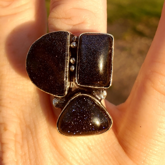 New Stunning Blue Sun Stone Sun Sitara 925 Silver Ring. - Picture 8 of 16